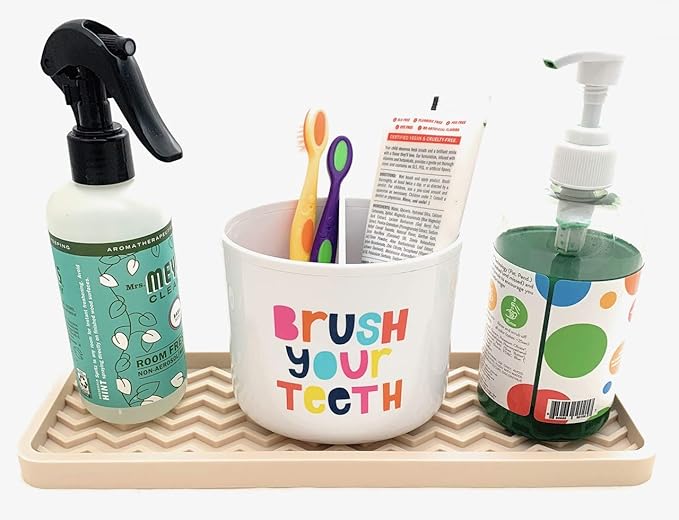 Happitasa Silicone Kitchen Sink Organizer Tray, Sponge Holder and Countertop Protector | Bathroom and Kitchen Soap Dish and Dispenser Tray (Sand Dollar, 12" x 4", 9.2 Ounces, Zigzag)