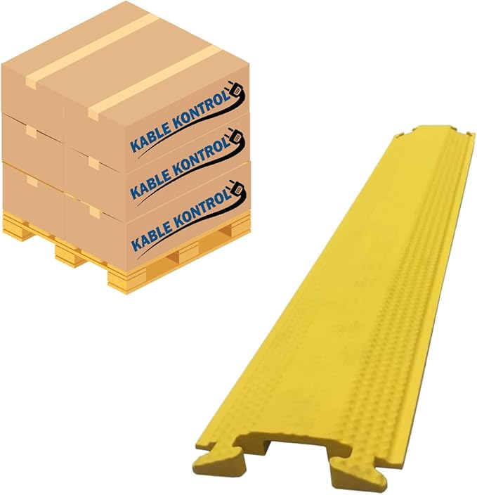 Kable Kontrol Drop Over Floor Cord Cover – 36” Inch Long 1 Channel Cable or Wire Protector – 20 Pcs Bulk Pack - Rubber Ramp for Indoor and Outdoor Use – Yellow