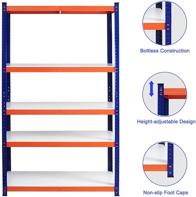 Heavy Duty Garage Storage Shelves, 5-Tier Adjustable Metal Shelving Unit, 3000 lbs Capacity Steel Rack Organizer for Garage, Basement, Pantry, Kitchen, Laundry, Office – 71" Height
