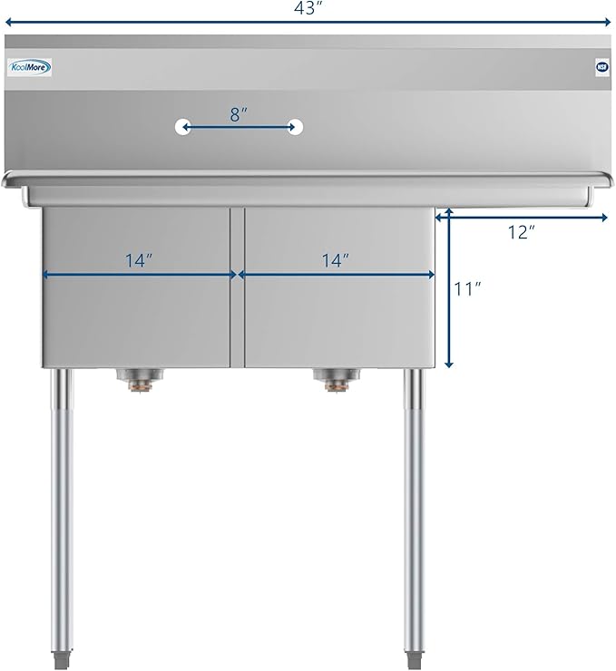 KoolMore 2 Compartment Stainless Steel NSF Commercial Kitchen Prep & Utility Sink with Drainboard - Bowl Size 14" x 16" x 11", Silver