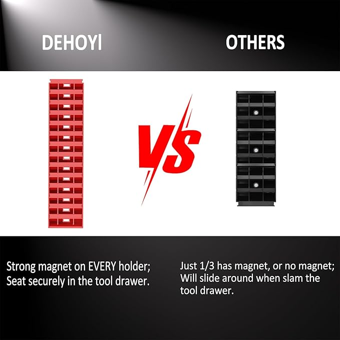 24pcs Magnetic Modular Wrench Organizers for Tool Drawers - Wrench Rack with Metric&SAE Labels,Tool Storage Holder with Magnet.Gift for Father, Brother&Boyfriend (Red with Magnets)