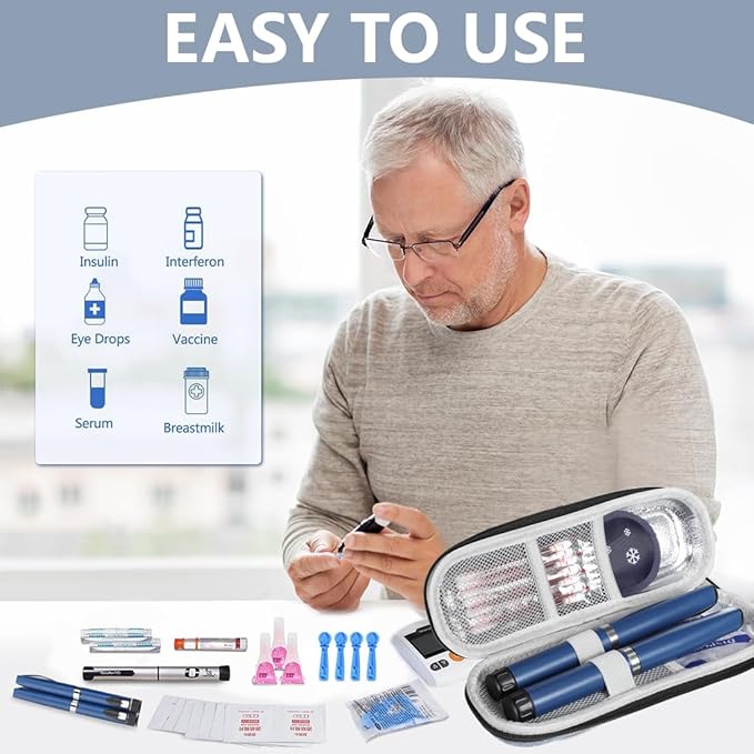 Insulin Cooler Travel Case Medication Diabetic Cooler for Travel with 1 Ice Packs Insulated Organizer for Insulins Pens and Other Diabetic Supplies