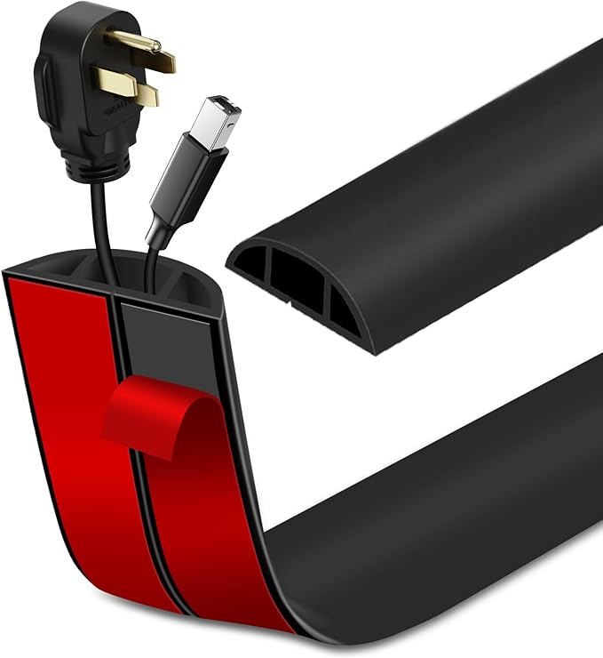 Floor Cord Cover Self Adhesive Cord Hider Floor Extension Cord Covers for Floor Power Cord Protector Cable Management Prevent Cable Trips Cable Cavity 0.47" W x 0.27" H (Black, 20Ft)