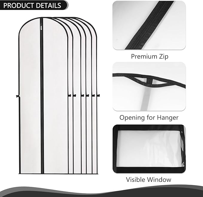 2 Pack Garment Bags for Travel, 71" Hanging Dress Bags Waterproof Suit Bag for Gowns Dresses Long Garment, Foldable & Portable Garment Bag