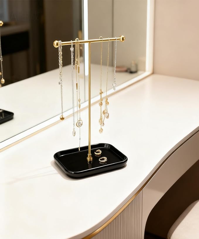 VROOMIUM Necklace Holder- Ceramic Base 1ft Height Jewelry Organizer Stand, Aesthetic Jewelry Hanger Display for Necklaces, Bracelets, Rings, Exhibidor de Collares-Mysterious Black