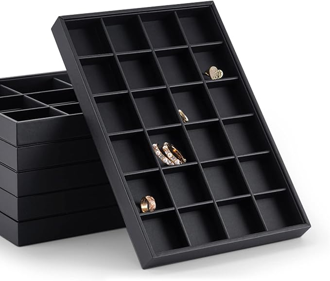 Black PU Leather Jewelry Display Flat Tray Ring Necklace Watch Organizer Display Tray (1 grid)