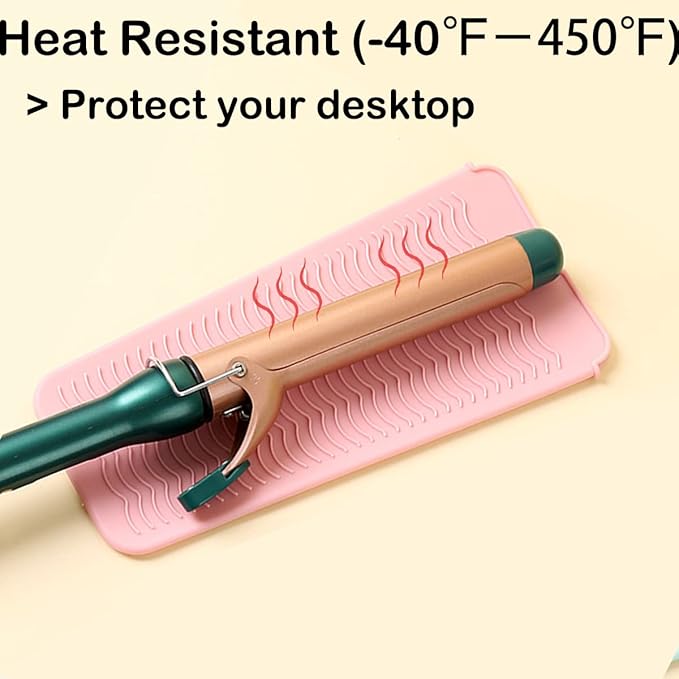 2 Heat Resistant Silicone Mat with Hanging Hole, Straightener Heat Resistant Travel Mat & Pouch for Curling Iron, Flat Iron and Other Hot Hair Styling Tools, 11 x 5 in, Pink+Green