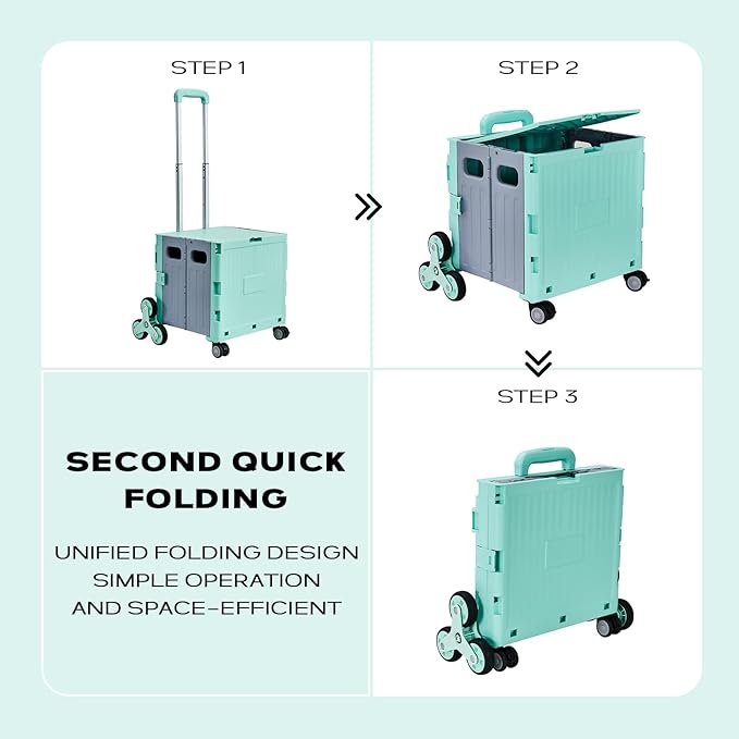 Utility Cart Foldable Shopping Cart Book Storage Cart, with Stair Climbing Wheels and Telescopic Handle, Ideal for Outdoor Home Use and Teacher/Student Book Storage. (Green, Small)