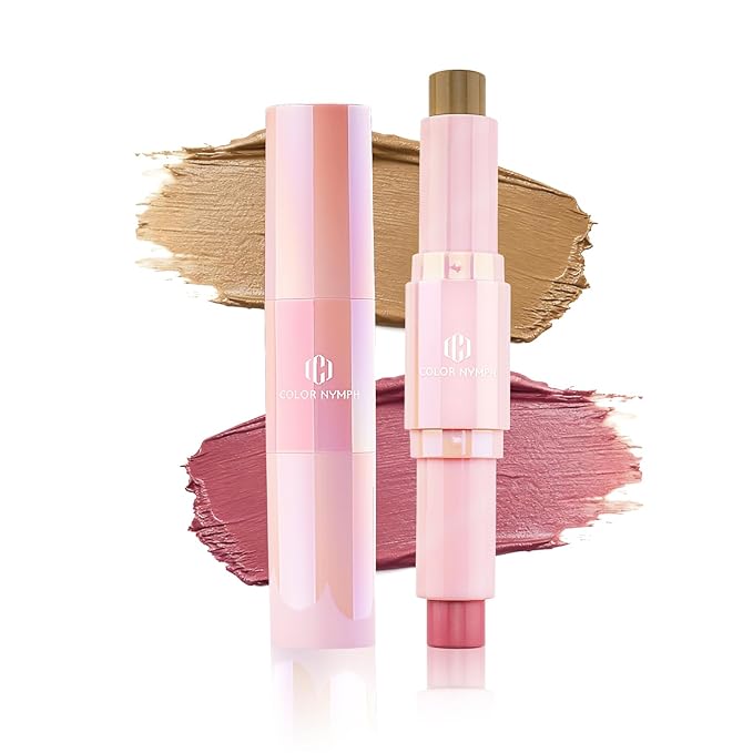 Color Nymph Blush Contour Stick, Cream Blush & Contour Matte Texture Double-end Stick Multiuse Blusher with Butter Bronzer For Cheeks Eyes Lip Vegan & Cruelty-Free - 03# Morocco Plum