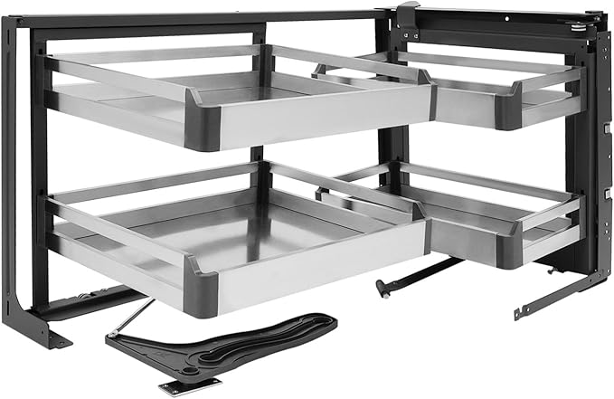 TFCFL Pull-Out Corner Organizer, Blind Corner Cabinet Organizer with 4 Pull-Out Baskets, Swivel Corner Cabinet, Stainless Steel Slide-Out Shelves for Corner Cabinet Space Optimization ﻿