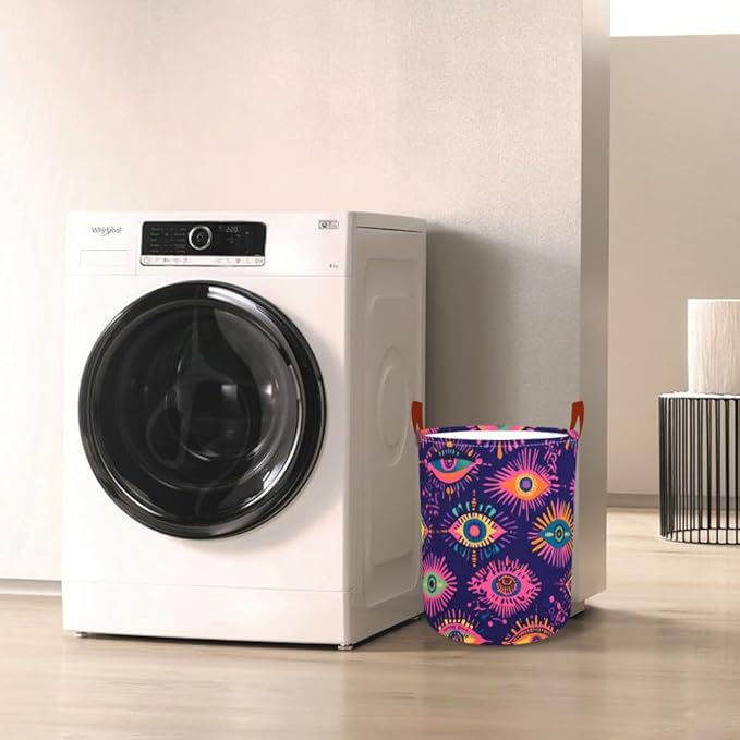 Laundry Baskets 15.7x19.7 Inch Large Colorful Eye Pattern Collapsible Laundry Hamper with Handles Oxford Fabric Clothes Storage Bin Foldable Dirty Clothes Organizer for Bedroom Bathroom Dorm