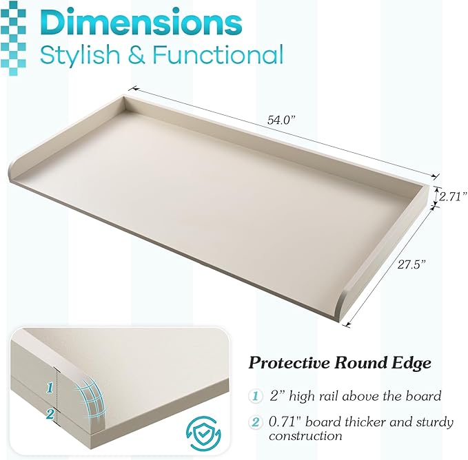 Kaboon Washer Dryer Countertop, Melamine Countertop with Edge Rails - 27.5" Depth x 54" Width Laundry Room Organization, Beige Leather