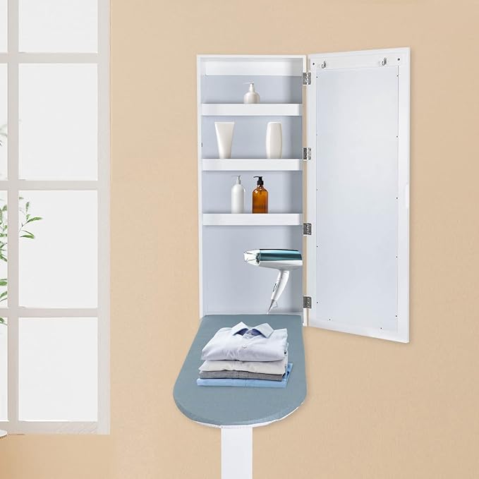 Wall Mounted Ironing Board Cabinet, Built in Swivel Ironing Board Folding with Storage, Foldable Ironing Storage Station for Home, Apartment & Small Spaces