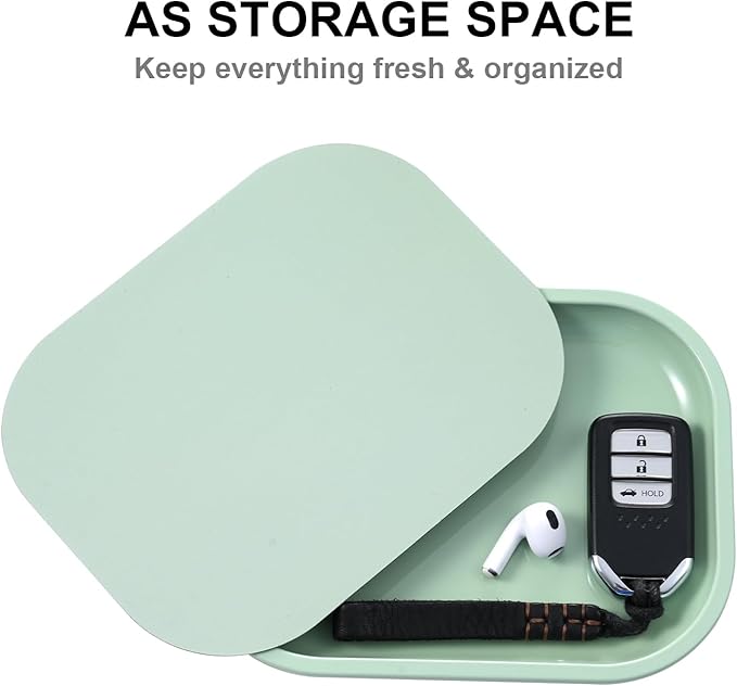 HOKirin Metal Tray with Soft Magnetic Lid,Metal Small Tray with Spill Proof Cover,Cute Blank Decorative Tray,Perfect for Home and On-The-Go,7” x 5.5” x 0.6"",Matcha, ZTZ0017