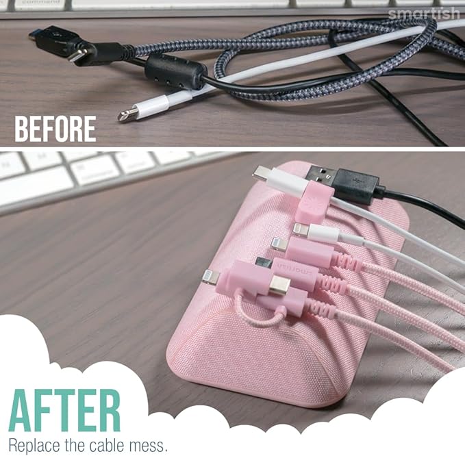 Smartish® Magnetic Cord Holder - Bigger Cable Wrangler Stocking Stuffer Organizer with Magnet Clips for Charger Management on Desktop, Nightstand - Holds 6+ Cables - I'm Blushing