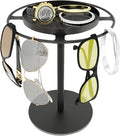 LSK Metal Sunglasses Organizer, Glasses Holder Stand with Storgae Tray, Eyeglasses Holder with Anti-Slip Pads for Tabletop, Desk, Dresser, Matte Black