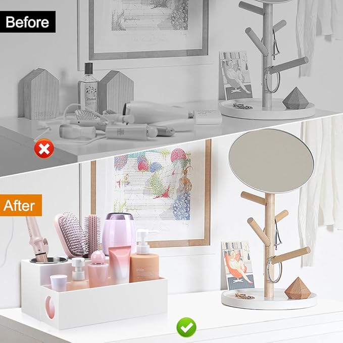 Hair Tool Organizer - Bathroom Vanity Organizers and Storage, Hair Styling Accessories Hot Tools Organizer Hair Dryer, Blow Dryer, Curling Iron, Flat Iron, Hair Straightener, White