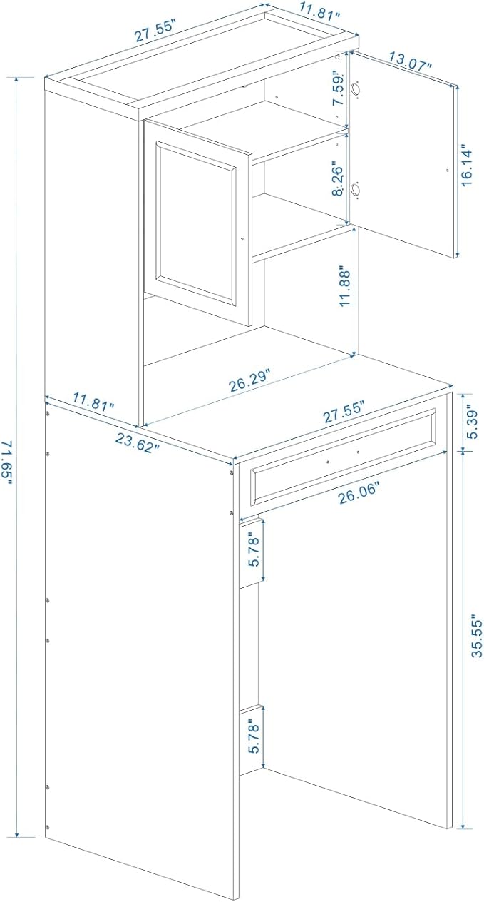 Washer Dryer Countertop with Shelf, Over The Washer or Dryer Storage Shelves Cabinet, Laundry Room Storage and Organization, Compact Washing Machines with a Width of Less Than 27 inches