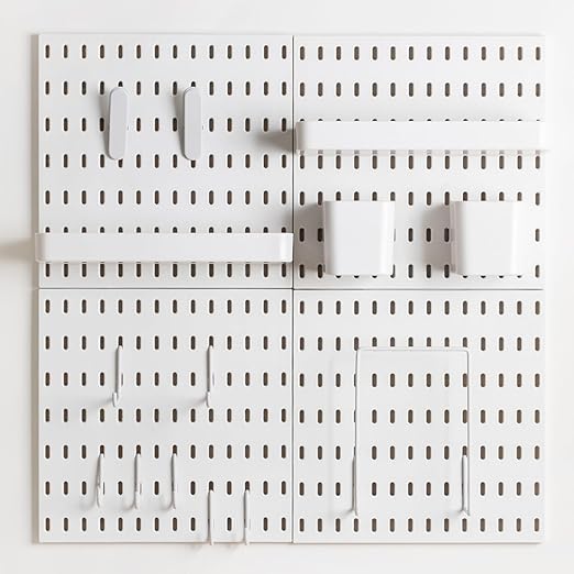 Pegboard Combination Kit for Wall Organizer, Wall Mounted Peg Board Kits for Kitchen, Bedroom, Office, &Bathroom, 4 Pieces White Pegboards and 14 Accessories, 22" x 22"