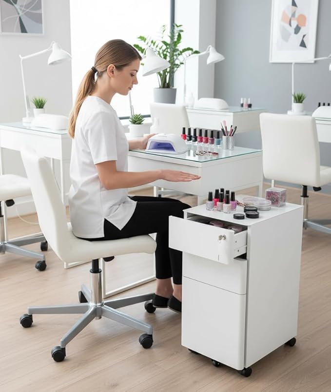 Mount-It! Slim Rolling Under Desk Cabinet, Mobile Filing Cabinet with 3 Drawers and Lock for Home & Office File Storage, White