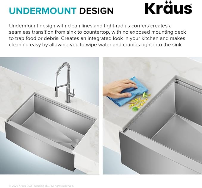 KRAUS Kore 27-Inch Farmhouse Workstation 16 Gauge Stainless Steel Kitchen Sink with Accessories, KWF210-27