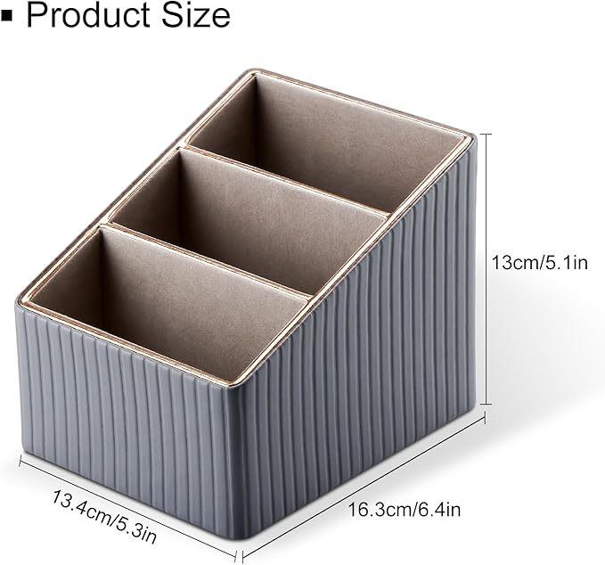 KINGFOM 3 Slot PU Leather Remote Controller Holder, Home Sundries Storage Box, TV Guide/Mail/CD Organizer/Caddy/Holder with Free Cable Desk Organizer (Grey)