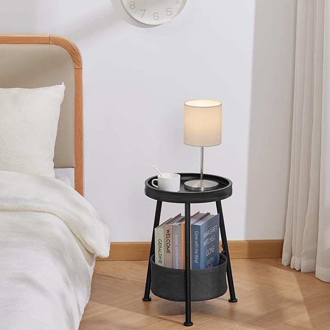 Round End Table, 11.8*17.8' Round Sofa Table, Small Round Table, Small Coffee Table, Living Room Bedroom