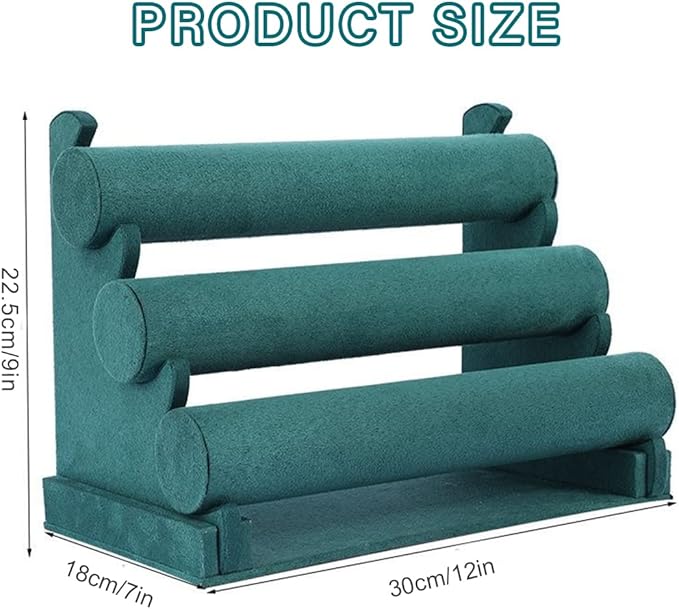 Barelove Velvet Bracelet Holder with 3 Tier Rack, Green T-Bar Storage Organizer Detachable Display Stand for Necklace Watch Bangles Bracelets Scrunchies Organization Showcase