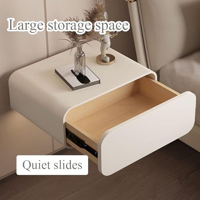 Floating Nightstand Wood Bedside Table Wall Mounted Night Stand Floating Shelf Bedside Tables for Home Multi Scenario Use(White,45cm)