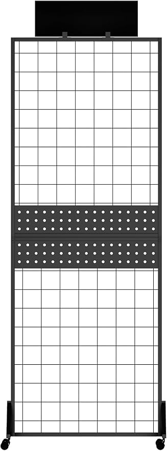 6' x 2' Ft Grid Wall Panel, Pegboard Gridwall Display Stand with Notice board, Sturdy Floorstanding Wire Grid Rack, Movable Silent Wheel for Home Organization Retail Trade Art Craft Show Vendor
