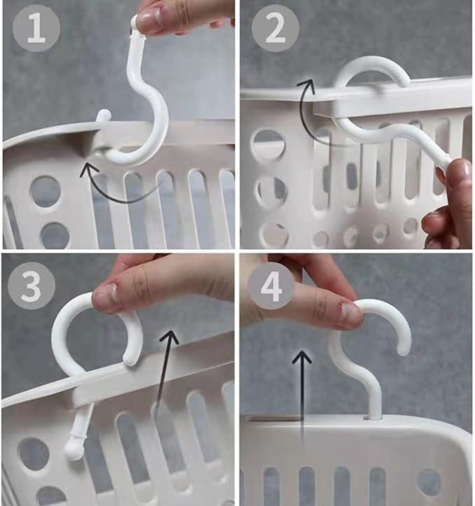 3PCS Plastic Hanging Baskets for Shower, Hanging Basket Organizer with Hooks, Rectangle 8.5Inches Small Hanging Storage Basket (Beige)