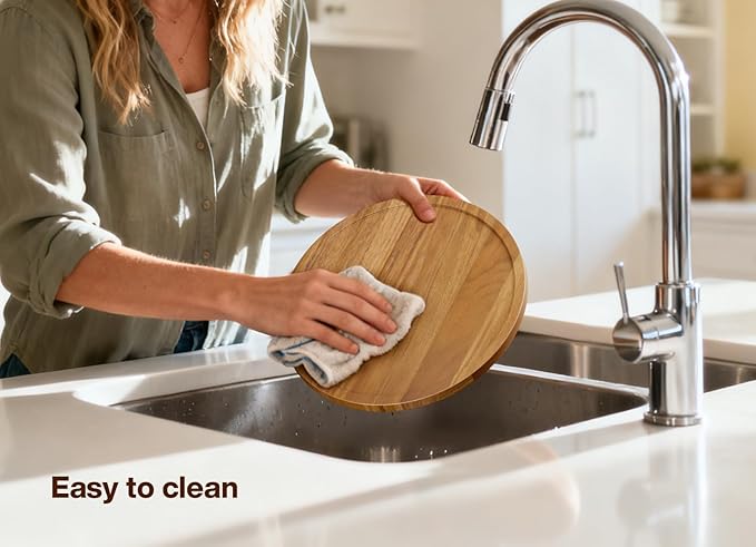 10" Acacia Wood Lazy Susan Turntable Organizer for Table Top, Round Wooden Lazy Susan Storage for Cabinet Countertop Pantry, Decorative Tray for Kitchen Bathroom Decor Coffee Bar Accessories