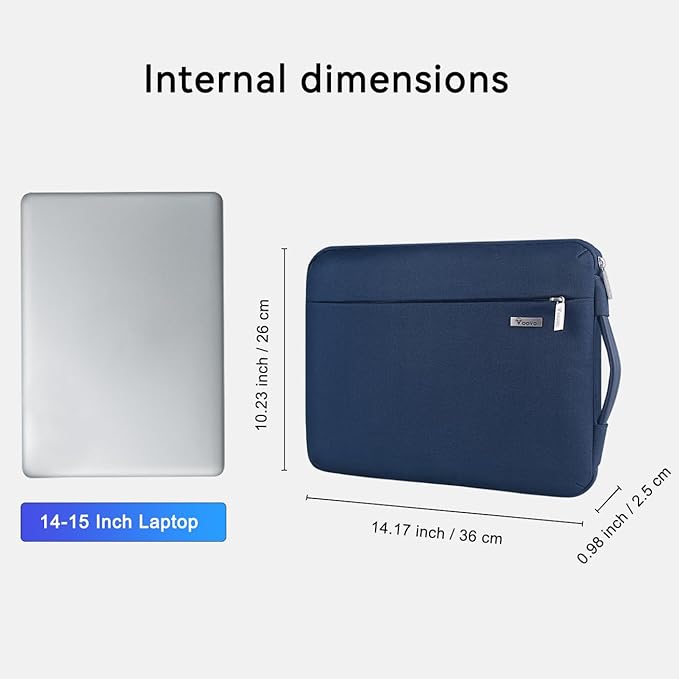 Voova Laptop Sleeve Case 14 15 Inch with Handle, 360° Protective Waterproof Slim Computer Bag Cover Compatible with MacBook Air 15 M2/M3/M4 2024-2025, MacBook Pro 14/15, Hp Chromebook 14, Blue
