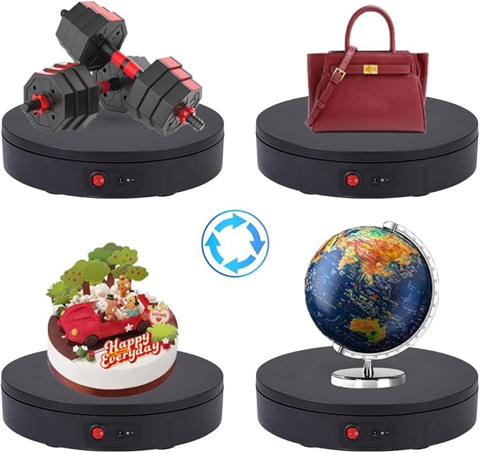 JAYEGT Motorized Rotating Display Stand ,330 Lbs Load ，360 Degree Electric Rotating Photography Turntable For Products Display，Video Show, Live Show，Remote Control+5 Colors Backgrounds (Black / 11.8inch / Rechargeable)