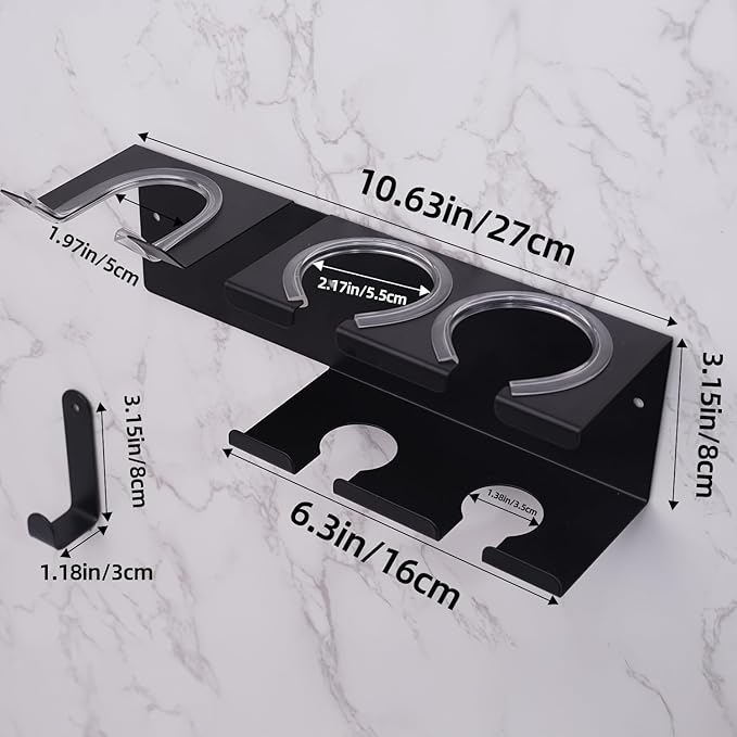 Hot Tools Organizer Wall Mount, Hair Tool Organizer, Hair Dryer Holder Wall Mounted for Blow Dryer, Curling Iron Black Curling Iron Holder 3 in 1 Modern Storage with 3M Adhesive for Bathroom, Vanity