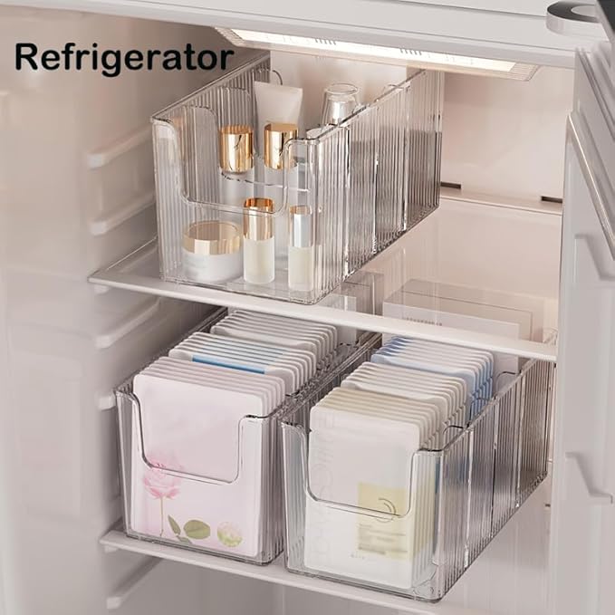2 Pack Extra Thick Acrylic Makeup Organizer with Removable Dividers - Waterproof Bathroom Storage for Sheet Masks/Essences/Cosmetics, Clear Visible Design, Space-Saving Vanity Organizer