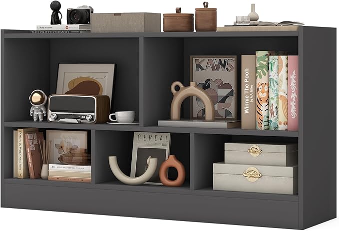 Giantex 5-Cube Bookcase, Freestanding 3-Tier Bookshelf with Spacious Top & Raised Base, Modern Display Storage Organizer, Multipurpose Book Shelf for Living Room, Bedroom, Playroom (Grey)