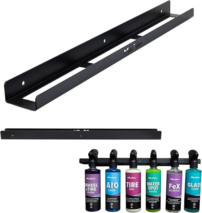 Maxshine Universal Trigger Bottle Holder H03D (Black Metal) | Wall-Mount Organizer Holds 6 Spray Bottles | Lightweight & Durable Rack for Garage Storage, Car Wash, Auto Detailing & Cleaning Supplies