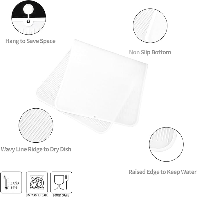 Silicone Dish Drying Mat for Multiple Usage,Easy clean,Eco-friendly,Heat-resistant Silicone Mat for Kitchen Counter or Sink,Refrigerator or Drawer Liner White 5XL 36inches x 18inches