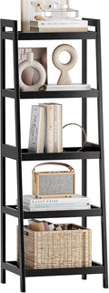SMIBUY Bamboo Ladder Bookcase, Bathroom Storage Rack Organizer, 4 Tier and 5 Tier Freestanding Plant Display Stand Space Saver Shelves for Bedroom, Kitchen, Balcony (Black, 5 Tiers (50" H))