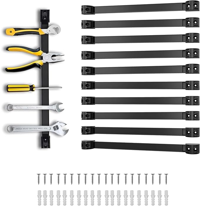 16" Magnetic Tool Holder, 10 Packs Magnetic Storage Strips Magnet Bar PVC Coated for Garage Tool Organizer Mounted Hanging Strip,Heavy Duty of Holder Easy to Install