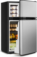 3.2 Cu.Ft Mini Fridge with Freezer - 2 Door Small Refrigerator, Mini Refrigerator with Adjustable Thermostat, Removable Shelves, Mini Fridge for Bedroom, Office, Dorm, Apartment, Silver