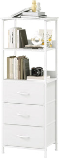 Somdot 3 Tier Bookshelf with Drawer, Tall Bookcase with Shelves, Bookshelf Desktop Organizer, Display Standing Shelf Units for Living Room, Bedroom, Study Room, White Leather