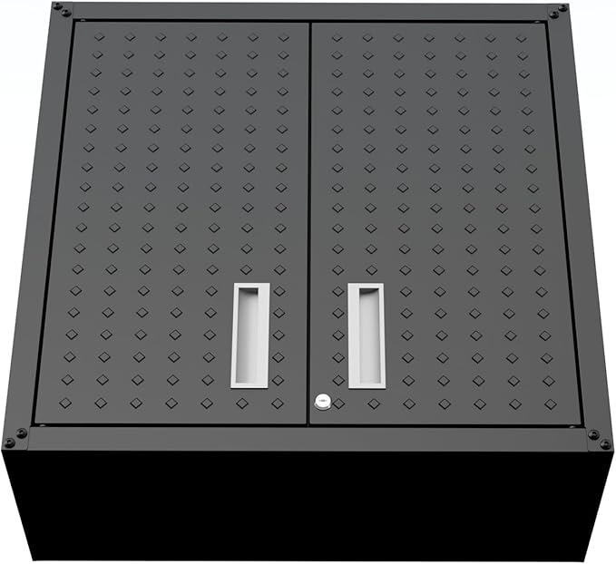 Manhattan Comfort Fortress Floating Garage Storage Cabinet with Adjustable Shelves and Lock, Recessed Handles, Metal Wall Mounted Lockable Utility Cabinet, Steel Garage Storage in Charcoal Gray