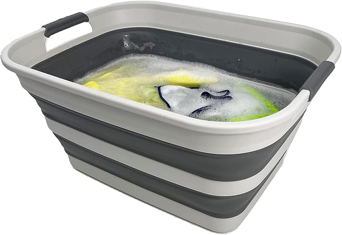 SAMMART Collapsible Plastic Laundry Basket - Foldable Pop Up Storage Container/Organizer - Portable Washing Tub - Space Saving Hamper/Basket (Grey/Steel Grey, 27L)