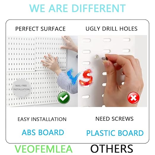 Pegboard Combination Kit, 8 Peg Boards and 30 Accessories Modular Hanging Black Pegboard for Wall, Office Organizer, Keys Holder, Nursery Storage, 44"x22"