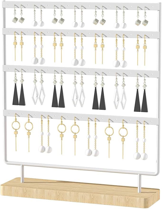 Earring Holder Organizer,Pierced Large Earrings Display Stand For Selling,Small Stud Earring Organizer Rack,Hoop Earring Storage Hanger Tree (White, 4 tier)