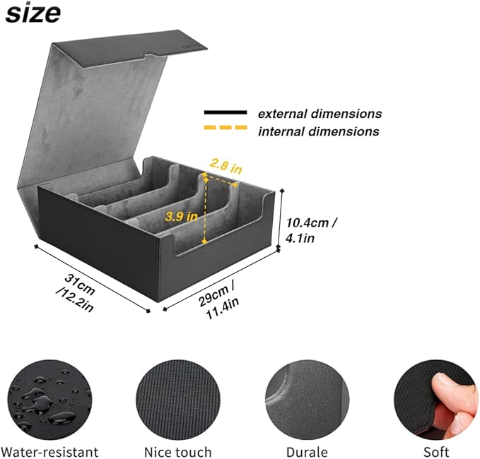 Venssu Card Storage Box For Trading Cards With Dedicated Card Supporters,3000+ Mtg Deck Box With 24 Colorful Divider Tabs,Trading Card Storage Fits For Magic Game Cards (Black and Grey)