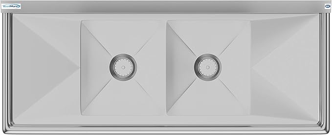 KoolMore - SB141611-12B3 2 Compartment Stainless Steel NSF Commercial Kitchen Prep & Utility Sink with 2 Drainboards - Bowl Size 14" x 16" x 11", Silver