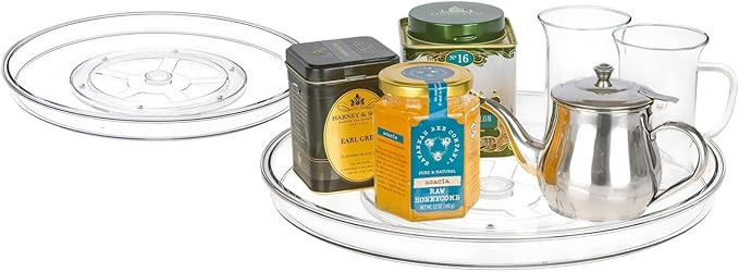 primebox 14" Lazy Susan Organizer. 360 Degree Rotating Turntable for Cabinets, Fridge, Pantry, Bathroom, Under Sink Organizing, Vanity, Countertops, Organizer for Spices Clear 2 Pack